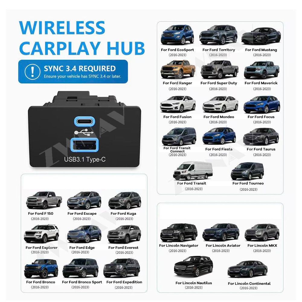 Usb C Hub - Draadloze CarPlay- en Android Auto-adapter voor