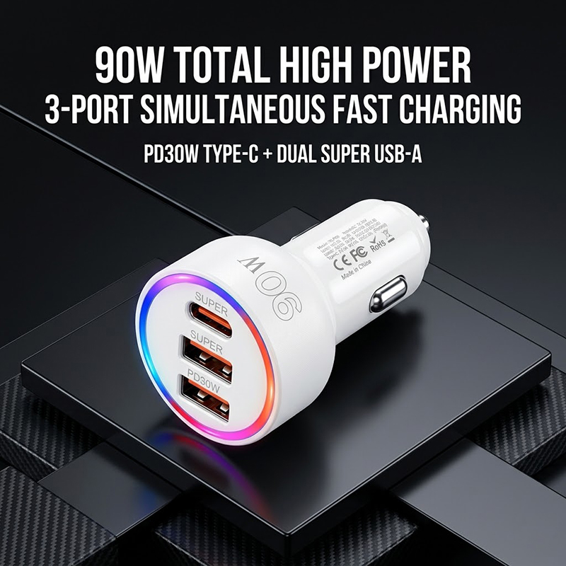 Usb C Hub - 90W Autolader Adapter met Multi-Color LED